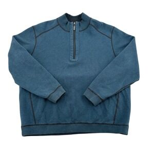 Tommy Bahama Reversible Quarter Zip Pullover Mens XL Blue Grey Mock Neck Sweater